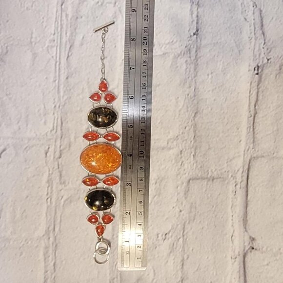 Boho Orange and Black Amber Silver Jewelry Set #fairycore - Picture 6 of 6